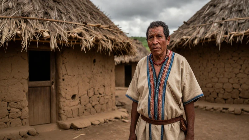 Indígena en aldea tradicional, fotografía cinematográfica