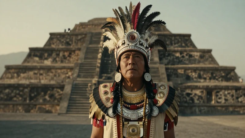 Vestimenta de los mexicas: Conoce su estilo y cultura rica 47 Noble Mexica en templo con vestimenta de plumas