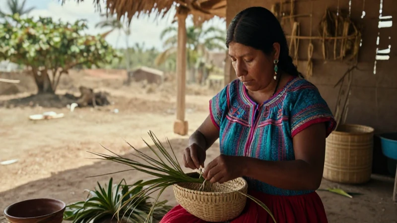 Qué es la cestería prehispánica y cuáles son sus técnicas 9 Artesana maya teje cesto en paisaje tropical