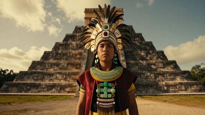 Noble Mixteco con esplendor ante la gran pirámide