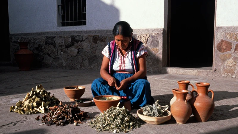Curandera tradicional mexicana en un entorno rústico