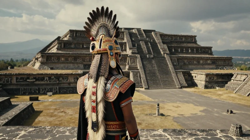 Qué es Tolteca y cuál es su significado y sociedad esencial 48 Guerrero tolteca con armadura frente a templo pétreo