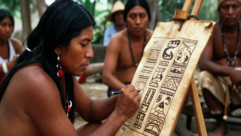 Qué es un manuscrito pictográfico y su importancia histórica 6 Escribas indígenas pintando pergaminos ancestrales