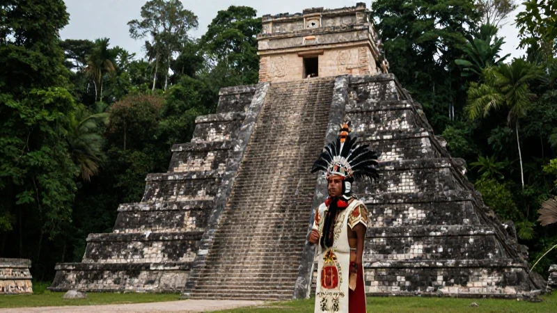 Mesoamérica: qué es una civilización originaria y su legado 38 Sacerdote maya ante pirámide en selva