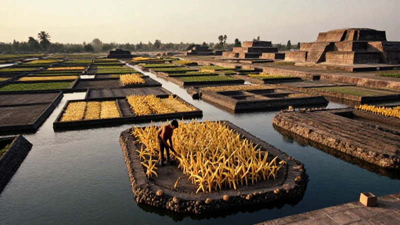 Qué fue Tenochtitlán: Historia y cultura de la gran ciudad 24 Azteca trabaja en chinampa de Tenochtitlan