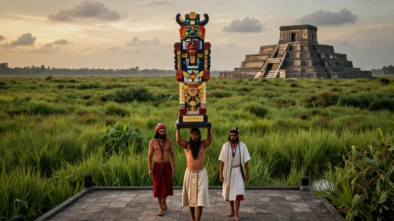 Qué fue Tenochtitlán: Historia y cultura de la gran ciudad 25 Sacerdotes mexicas con Huitzilopochtli en Texcoco