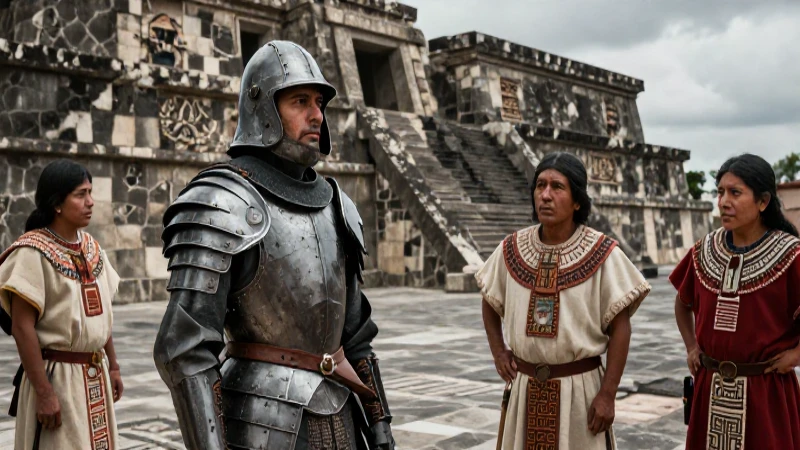 Qué ocurrió tras la Conquista de México y cuál fue su impacto 6 Conquistador y nativos ante ruinas aztecas