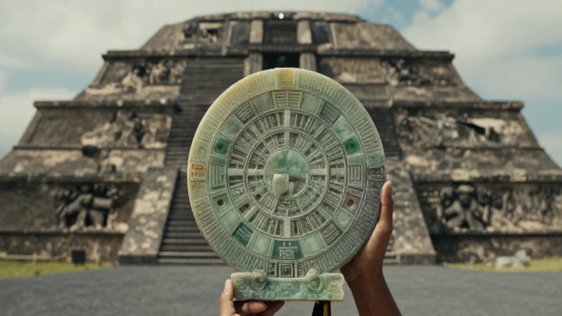 Cuál es el significado y características del Calendario Azteca 4 Sacerdote azteca sostiene piedra calendaria en Tenochtitlan