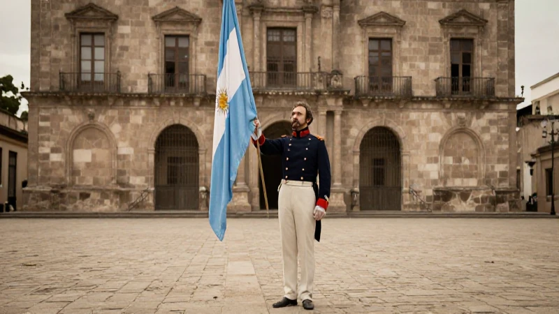 Cuál es la definición, historia y características de la bandera argentina 23 Líder revolucionario argentino sostiene la bandera en plaza