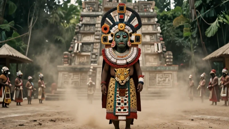 Tezcatlipoca: Significado y Mitos del Dios Azteca del Jaguar 6 Sacerdote de Tezcatlipoca en plaza ceremonial Mesoamericana