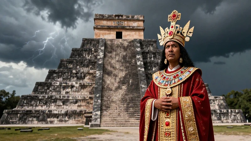 Sacerdote mexica en Templo de Tláloc bajo tormenta