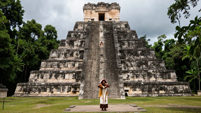 Sacerdote maya realiza ceremonia ante pirámide de Tikal