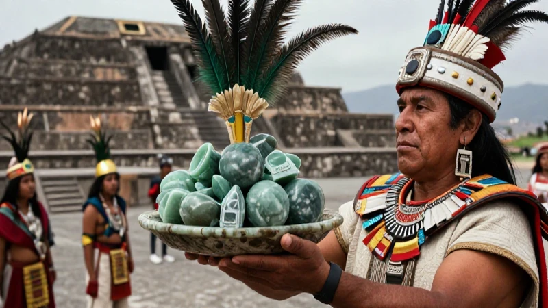Mexica oficial recibe tributos en Tenochtitlan