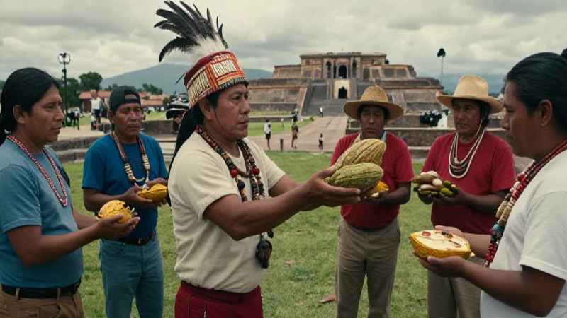 Recolector mexica recibe ofrendas en Tenochtitlan