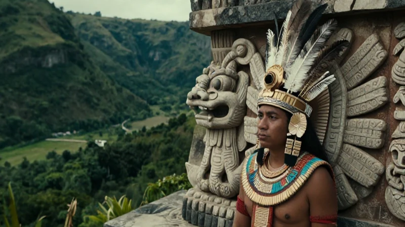 Quetzalcóatl: El Dios Azteca y su Influencia Cultural 32 Noble azteca en templo mesoamericano