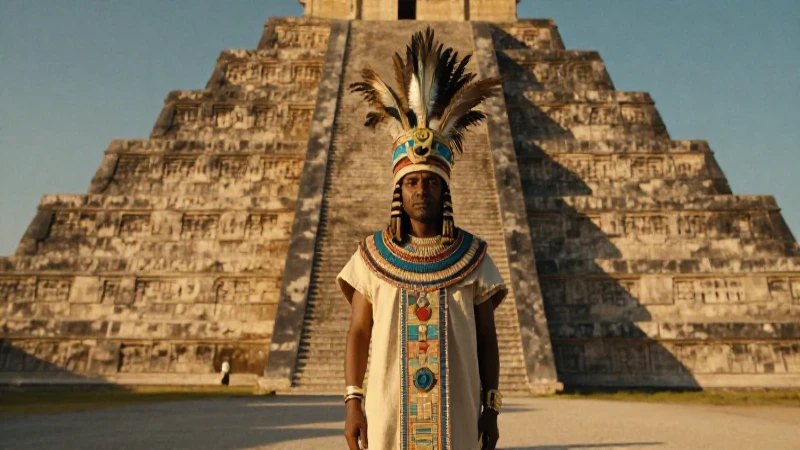 Quetzalcóatl: El Dios Azteca y su Influencia Cultural 34 Sacerdote azteca ante la gran pirámide