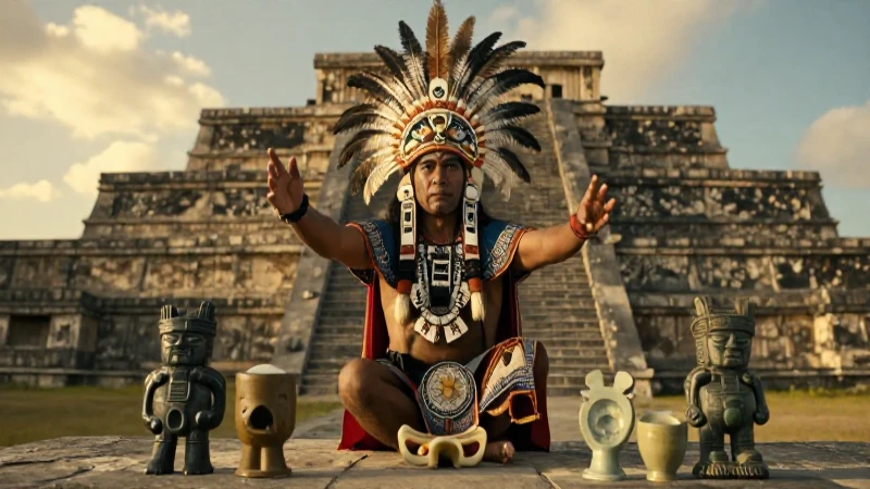 Chamán tolteca realizando rituales ancestrales en Tula