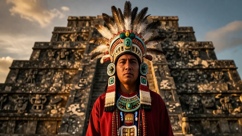 Sacerdote tolteca majestuoso en Tula