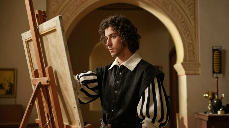 Joven Velázquez pintando bajo luz dorada