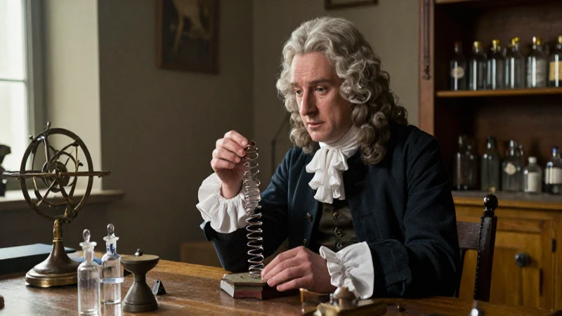 Hooke examina un resorte en su laboratorio histórico