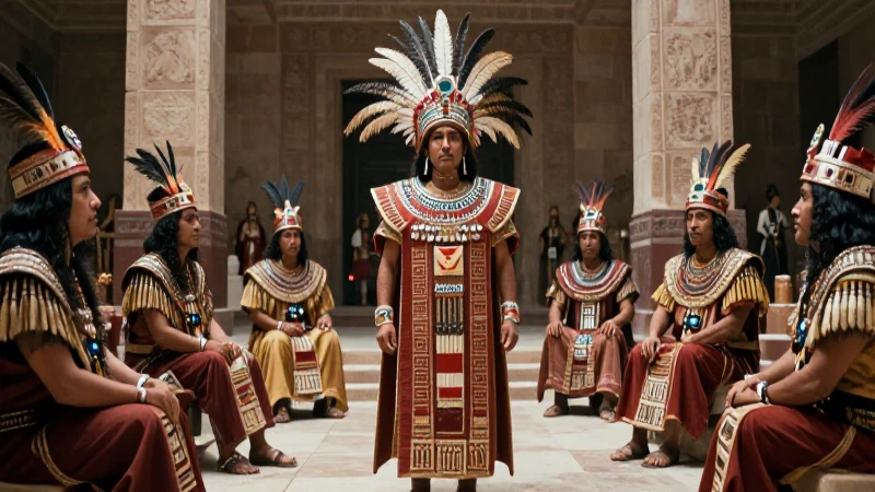 La Triple Alianza: Estrategia y Formación del Imperio Mexica 12 Consejo Mexica en majestuoso salón de piedra