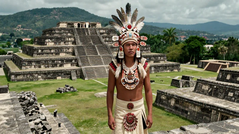 Noble mexica en ruinas de Tenochtitlan