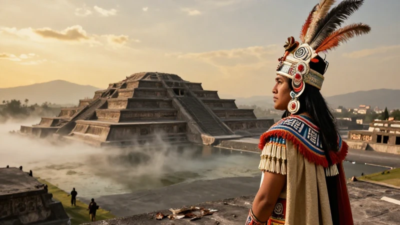 Noble azteca contempla Tenochtitlan místico