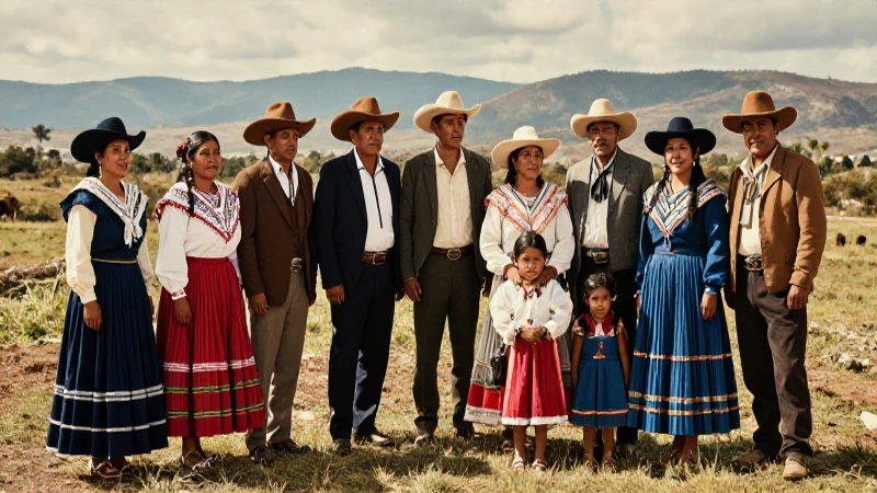 Escena colonial de México con vestimentas tradicionales
