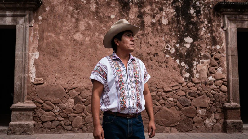 Mestizo en patio colonial mexicano histórico