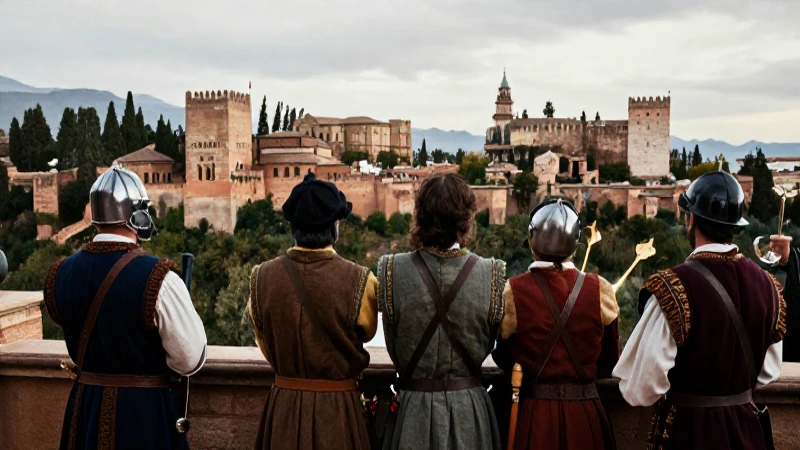 Soldados del Rey capturan Granada bajo la luz dramática