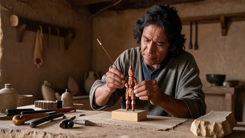 Artesano construye maqueta indígena en taller histórico