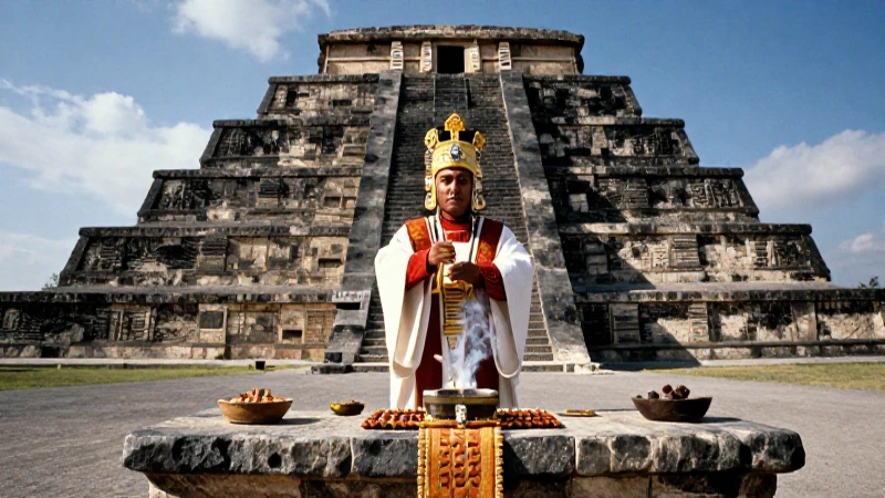 Sacerdote azteca ritual en Templo Mayor