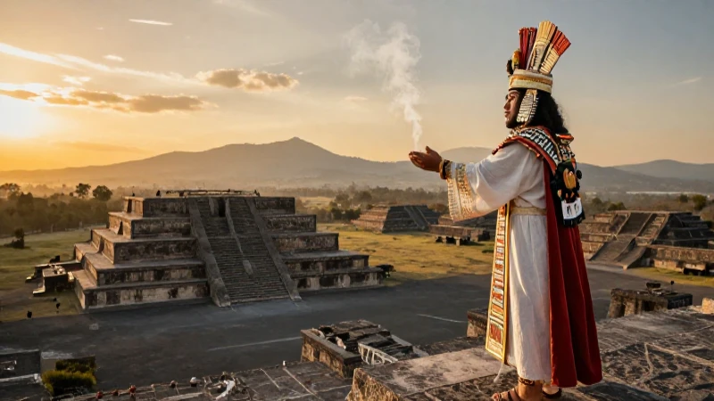Sacerdote azteca ofrece ritual en el Templo Mayor