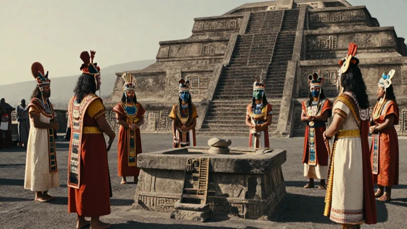 Cuáles eran las deidades, mitos y sacrificios sagrados aztecas 34 Sacerdotes aztecas en Tenochtitlan bajo la luz matinal
