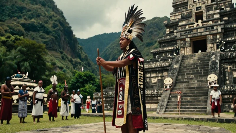 Qué creencias religiosas tenían los indígenas antiguos 30 Sacerdote mesoamericano en ritual de templo ancestral