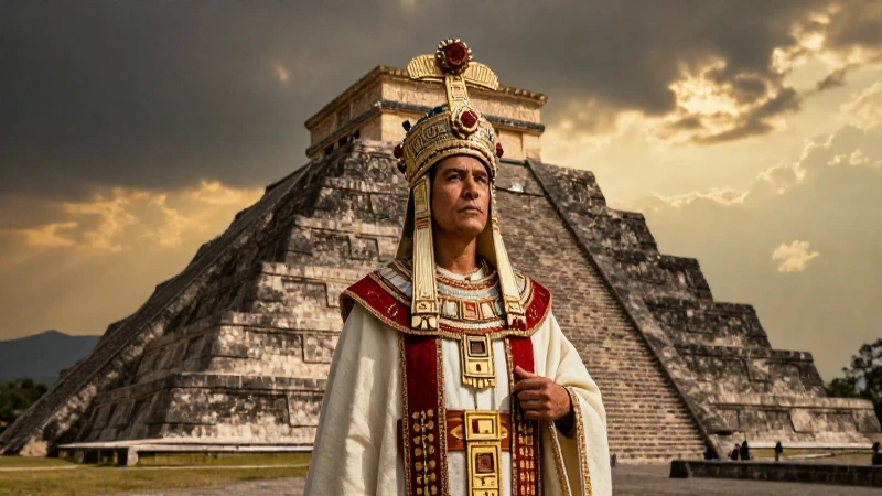 Cuáles son los 2000 dioses de los mexicas y su cosmovisión 48 Sacerdote mexica en pirámide bajo luz dorada