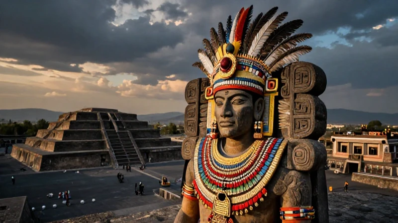 Cuáles son los 2000 dioses de los mexicas y su cosmovisión 47 Sacerdote azteca bajo cielo dramático en Tenochtitlan