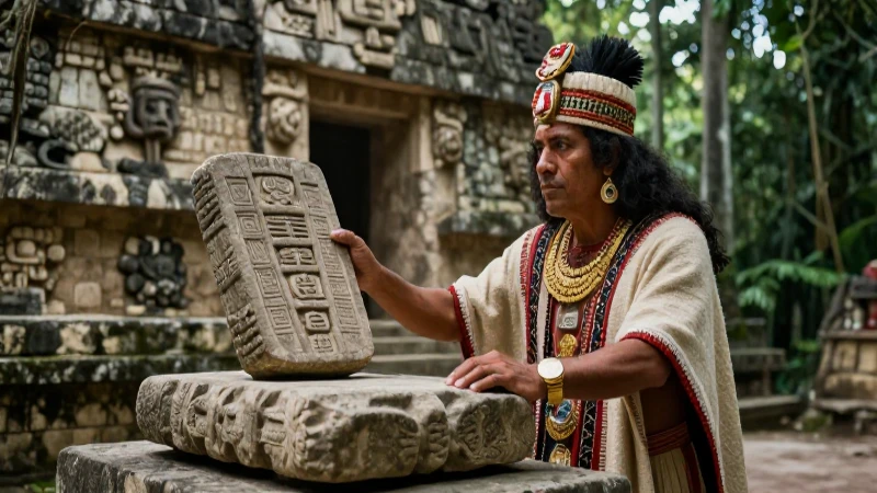 El Popol Vuh: Explorando el Libro Sagrado de los Mayas 50 Sacerdote maya ante templo y codex histórico