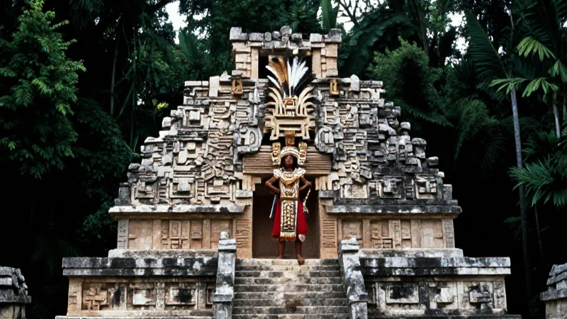 El Popol Vuh: Explorando el Libro Sagrado de los Mayas 47 Rey maya en templo selvático
