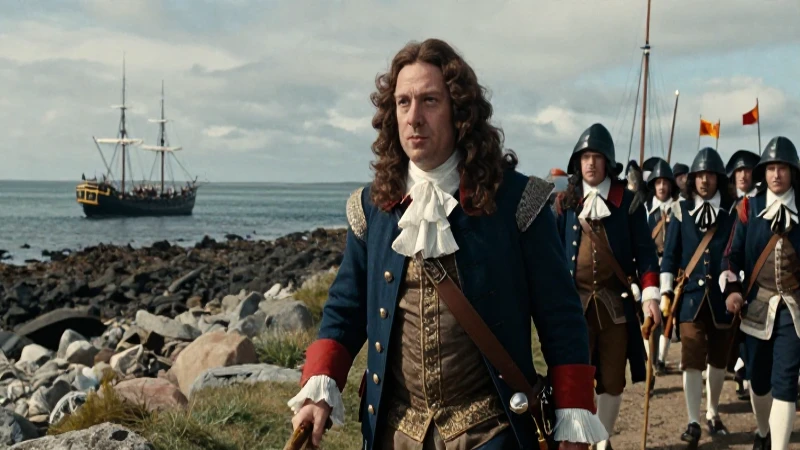 William de Orange lidera tropas en la costa inglesa