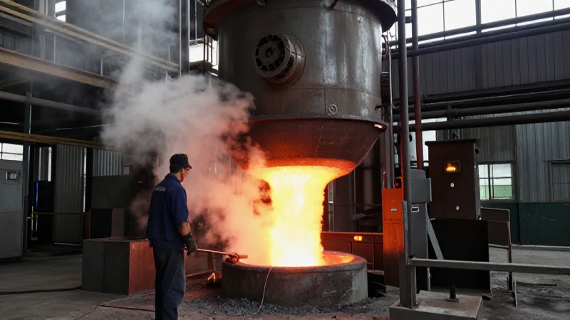 Obrero en fundición, horno incandescente y dramático