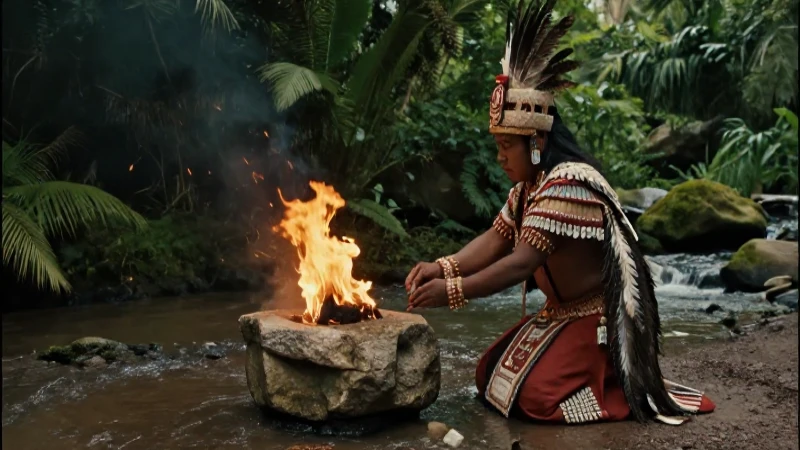 Sacerdote prehispánico en ritual sagrado