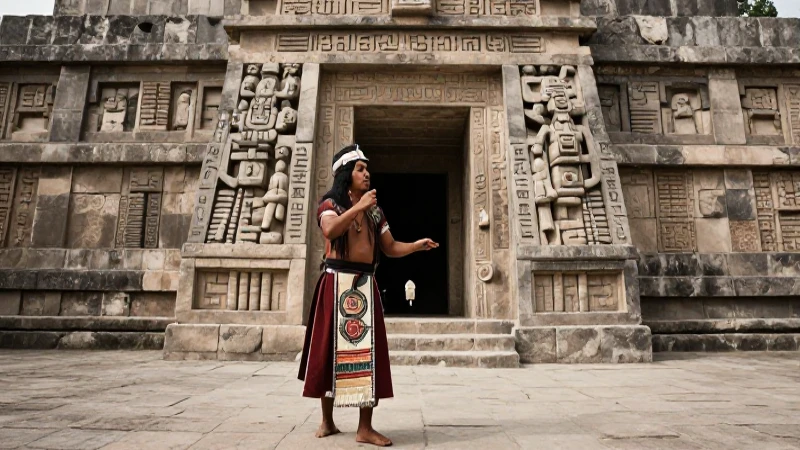 Sacerdote azteca en ritual dramático