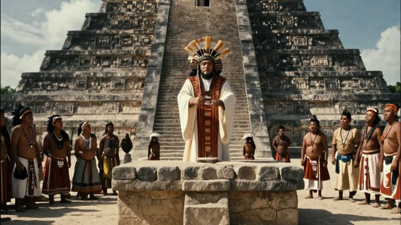 Sacerdote mesoamericano en ritual prehispánico