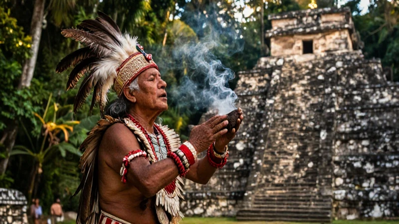 Anciano mesoamericano canta en la selva