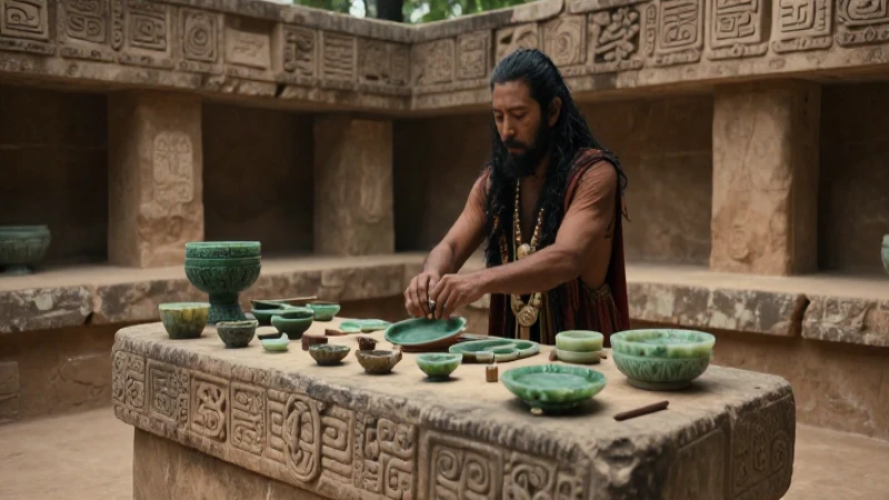 Sacerdote olmeca realiza rito funerario con jade
