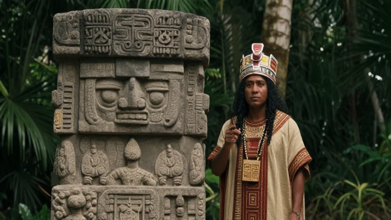 Sacerdote olmeca en selva, alta fotografía histórica