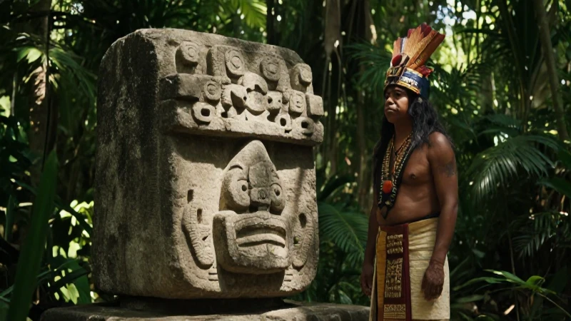 Sacerdote Olmec en ritual en selva antigua