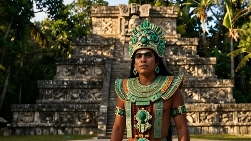 Chamán Olmec con jade en la selva mística