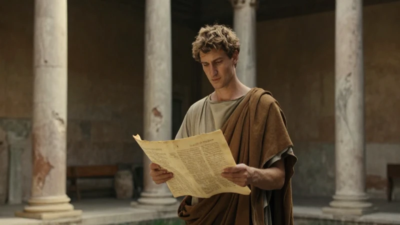 Agustín, joven erudito en peristilo romano